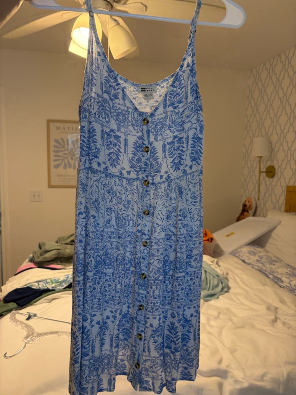 Billabong Blue and White Floral Button-Front Mini Sundress